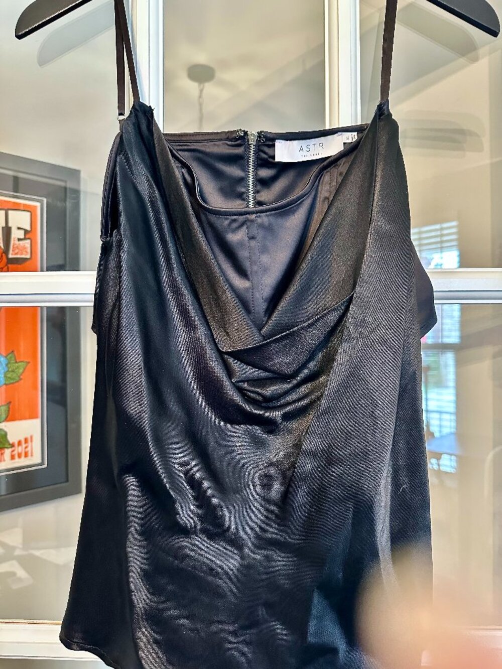 ASTR the Label black satin cowl-neck camisole